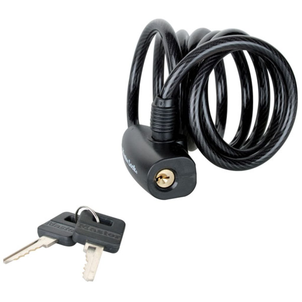 Master Lock 8126EURDPRO Black Self Coiling Keyed Cable 1.8m x 8mm ...